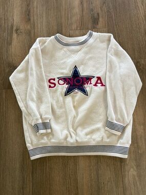 Vintage SONOMA White Fleece Sweatshirt with Navy & Red Logo. Girls l(14)